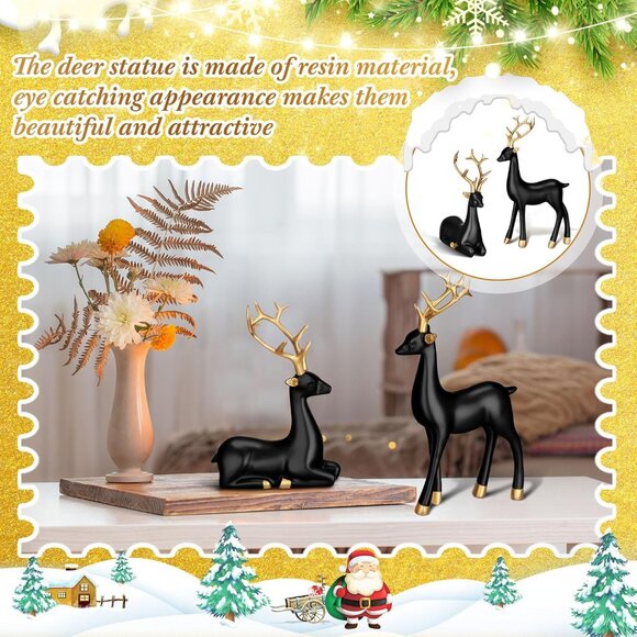 8 Pcs Christmas Black Standing Deer Figurines Decoration for Home Living - Picture 4 of 7